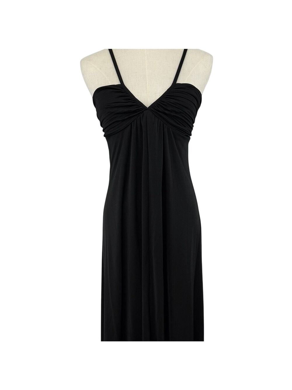 Vintage 70s Black Maxi Dress Ruched Empire Waist Size 7 Disco Goth Whimsigoth